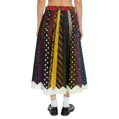 TIE-PATTERN PLEATED MIDI SKIRT 